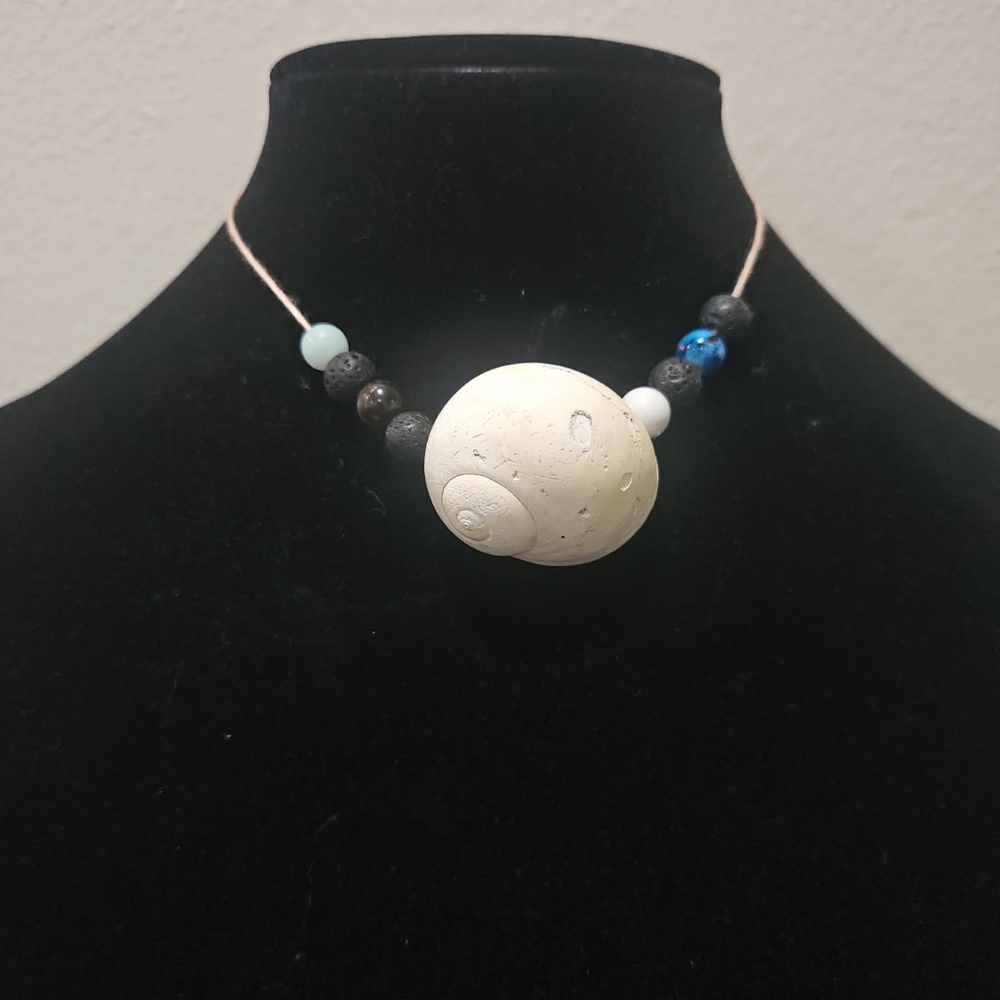 Cream and Black Beaded Necklace with Organic Design